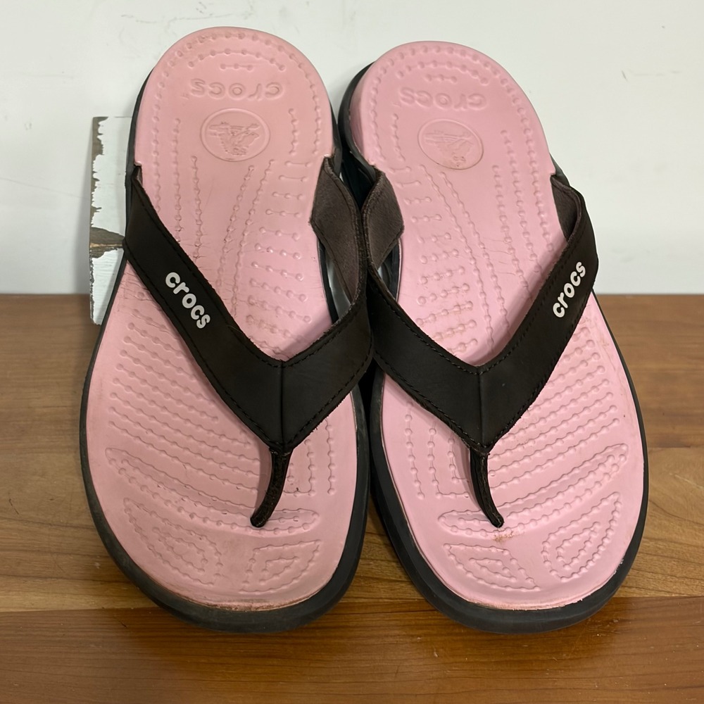 Crocs Capri V Flip Flops Womens Size 8 Brown Pink Comfort Sandals 202502